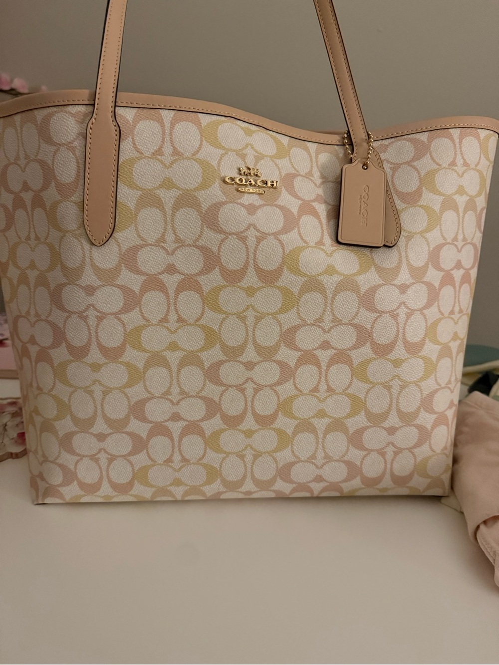 Coach Pastel Signature Canvas Tote in Blush and Cream